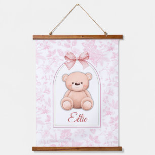Ellie Custom Pink Teddy Bear Nursery Design Hanging Tapestry
