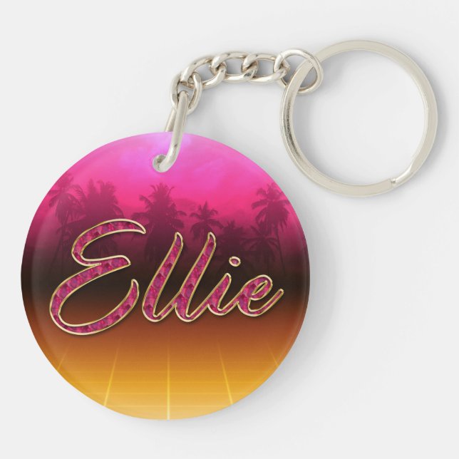 Ellie First Name golden pink keychain (Back)
