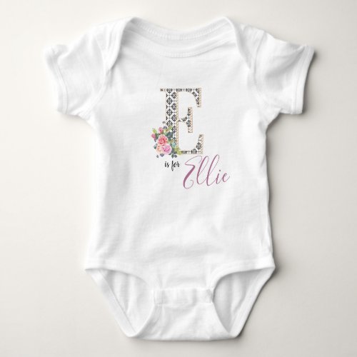 Ellie Name Baby Outfit Letter E Romper Floral Girl