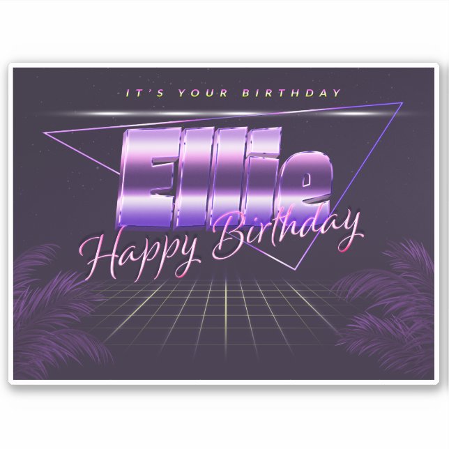 Ellie Name First name lila retro Sticker Birthday (Front)