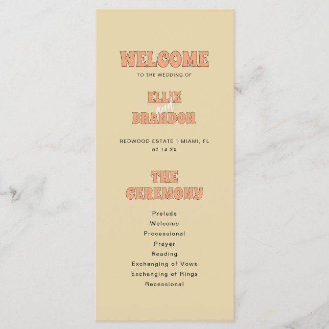 ELLIE Retro Bold Typography Wedding Ceremony Program (Front)