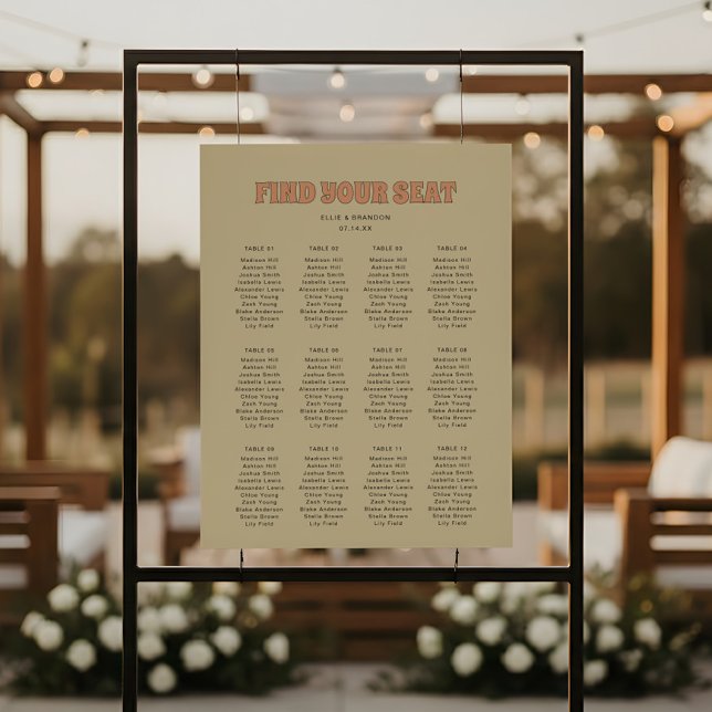 ELLIE Retro Bold Typography Wedding Seating Chart Foam Board (Creator Uploaded)