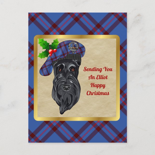 Elliot Clan Badge & Tartan Christmas Postcard (Front)