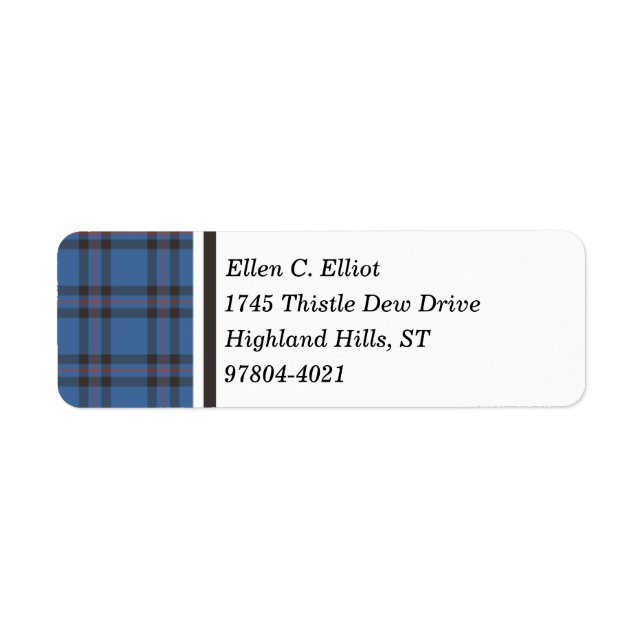 Elliot Clan Blue and Brown Scottish Tartan Label (Front)