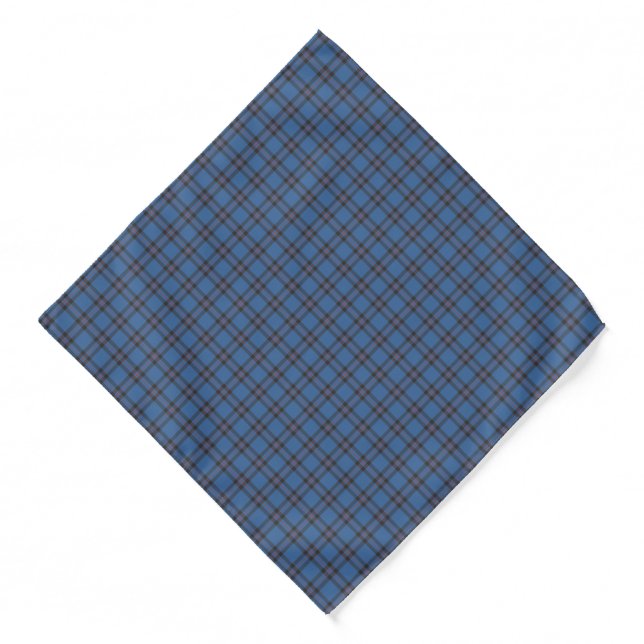 Elliot Clan Tartan Blue and Brown Plaid Bandana (Front)