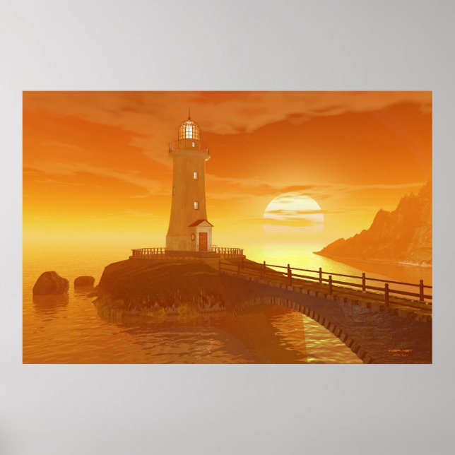 Elliot Key Lighthouse - Golden Sunset Poster (Front)