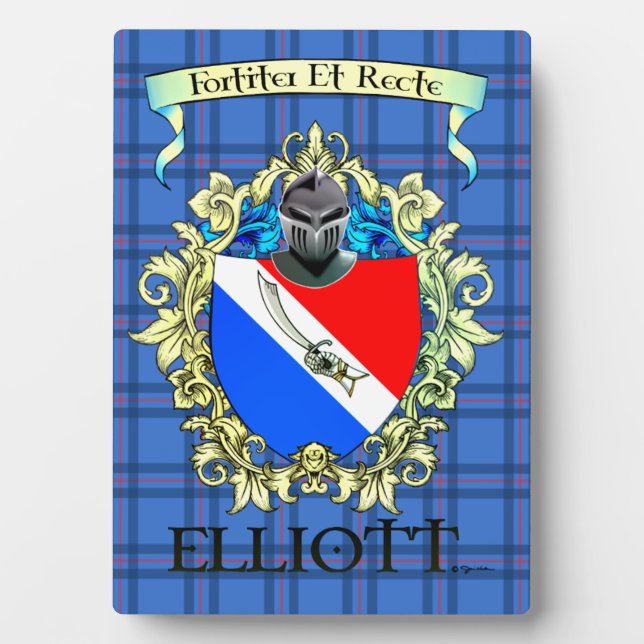 Elliott Clan Heritage Crest and Tartan Plaque (Front)
