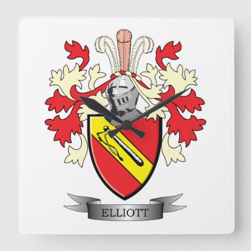 Elliott Family Crest Coat of Arms Square Wall Clock