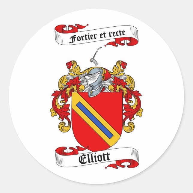 ELLIOTT FAMILY CREST -  ELLIOTT COAT OF ARMS CLASSIC ROUND STICKER (Front)