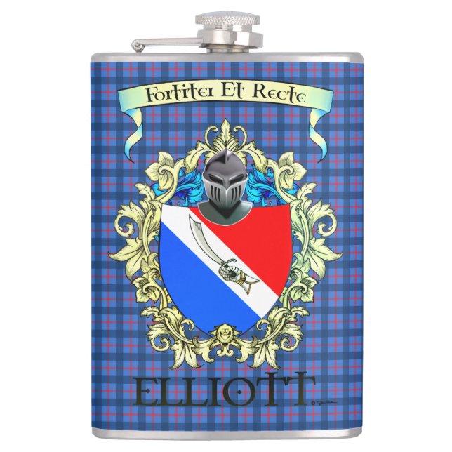 Elliott Tartan and Crest Flask (Front)
