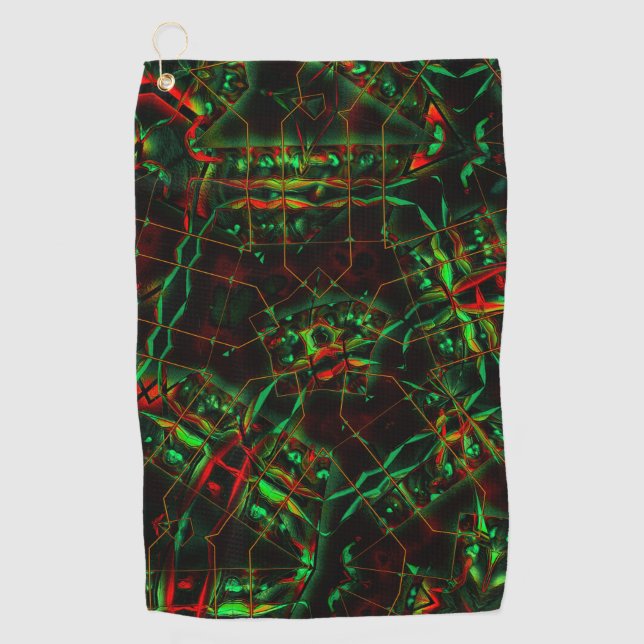 Elliptical destroyed, up lines flashy green to red golf towel (Front)