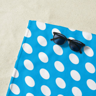 Elliptical White Polka Dots On Bright Azure Blue Beach Towel