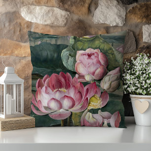 Ellis Rowan Sacred Lotus Water Lily Vintage Flower Throw Pillow