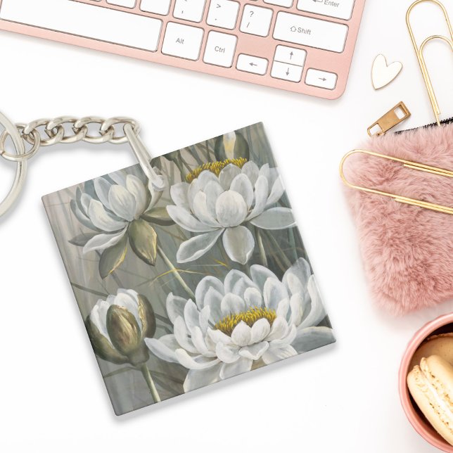 Ellis Rowan White Water Lily Vintage Flowers Keychain (Creator Uploaded)
