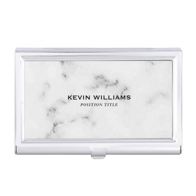 ElLuxury White & Gray Marble Texture Business Card Case (Front)