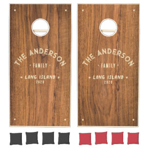 Elm Wood Family Name & Initial Cornhole Set