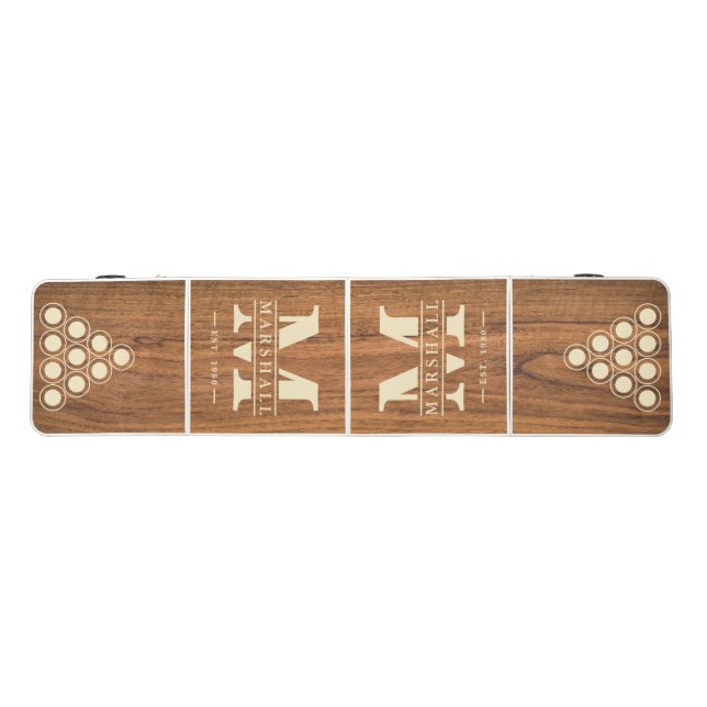 Elm Wood Monogram & Name Overlay Beer Pong Table (Top)