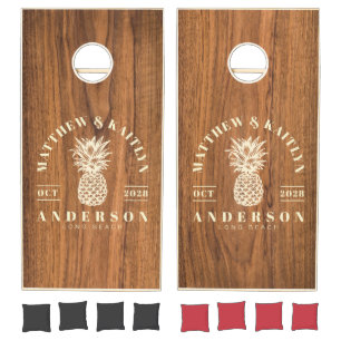 Elm Wood Tropical Pineapple Wedding Cornhole Set