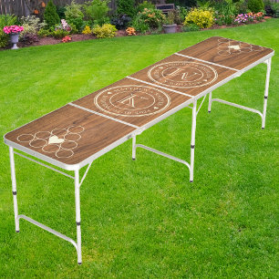 Elm Wood Wedding Monogram Heart Beer Pong Table