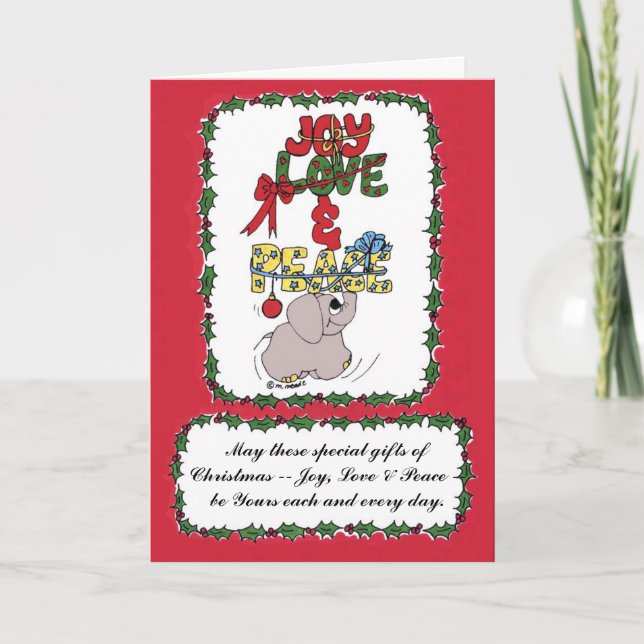 Elman the Elephant bearing Holiday Gifts Card (Front)