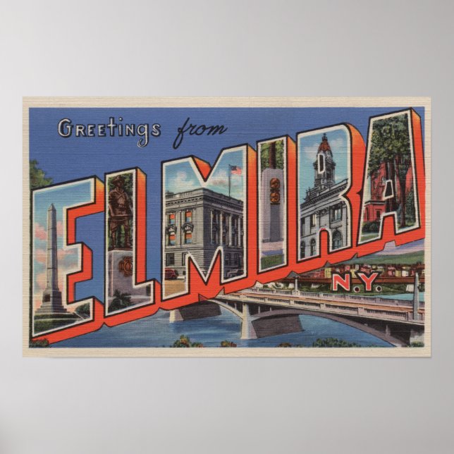 Elmira, New York - Large Letter Scenes Poster (Front)