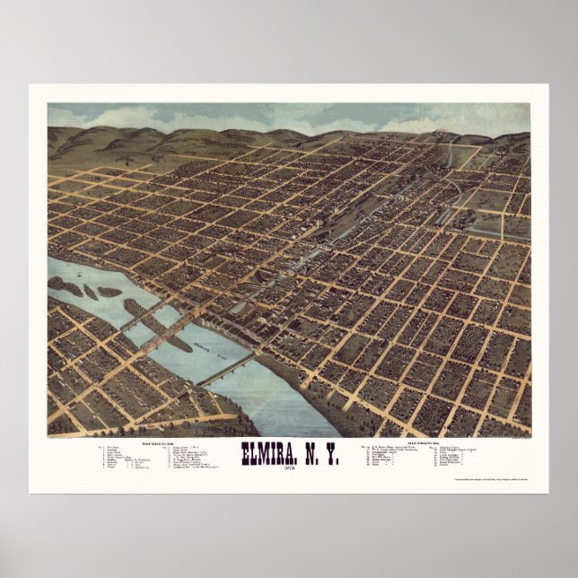Elmira, NY Panoramic Map - 1873 Poster (Front)
