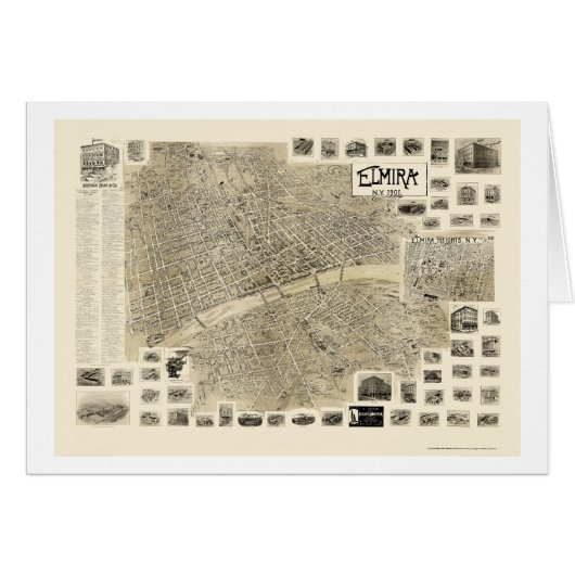 Elmira, NY Panoramic Map - 1901 Cards (Front Horizontal)