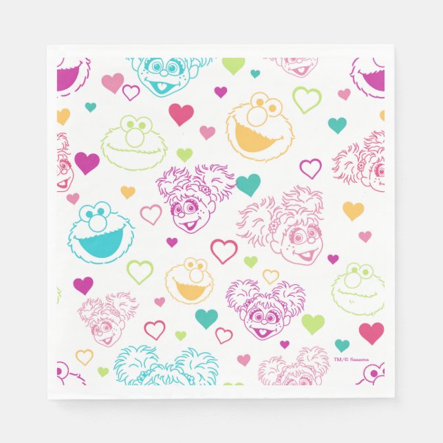 Elmo & Abby Cadabby Valentine Hearts Pattern Napkins (Front)