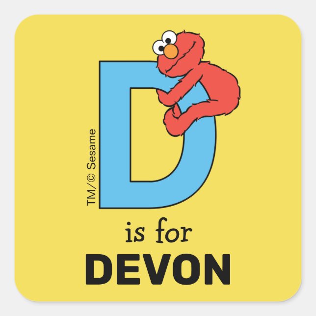 Elmo Alphabet | D Blue Square Sticker (Front)