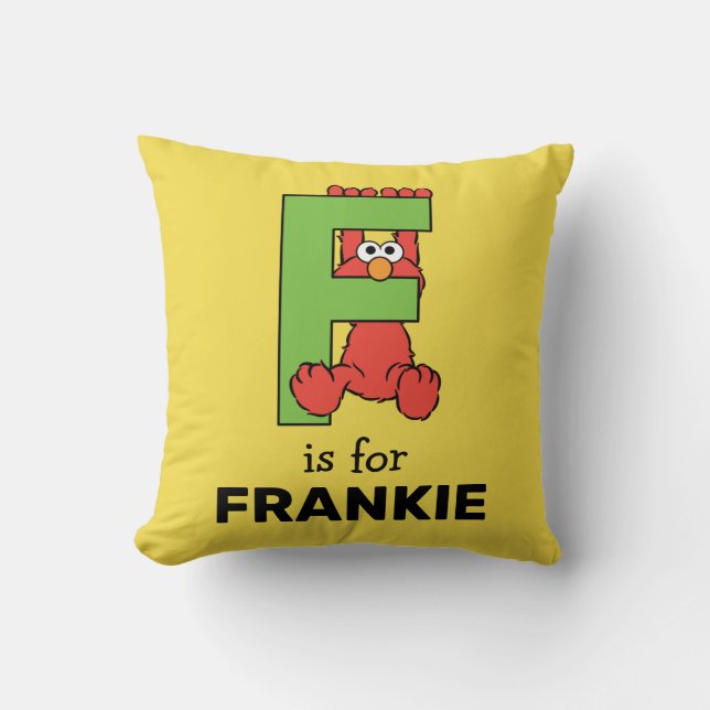 Elmo Alphabet | F Green Throw Pillow (Front)