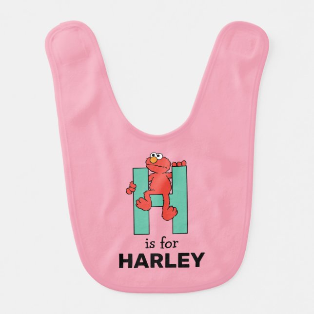 Elmo Alphabet | H Green Baby Bib (Front)