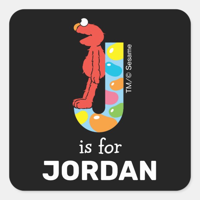Elmo Alphabet | J Jelly Bean Square Sticker (Front)