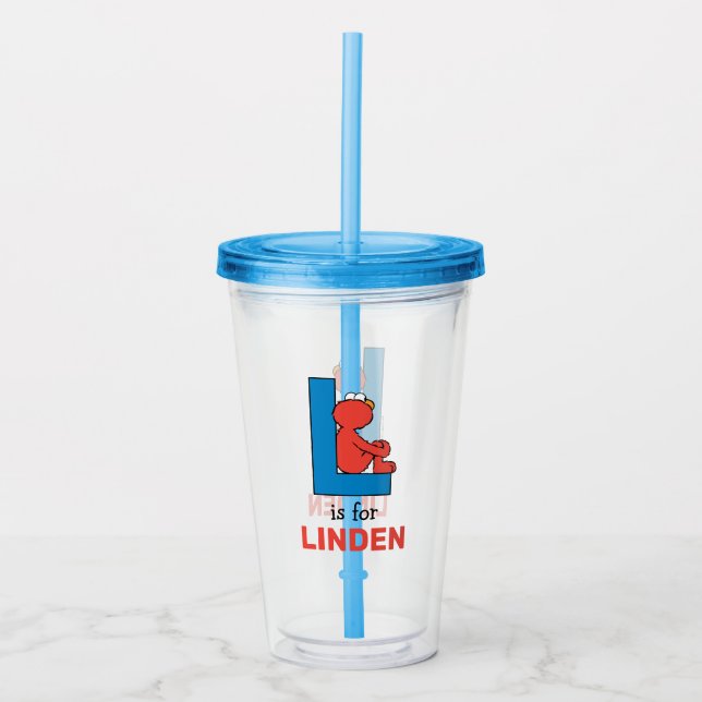 Elmo Alphabet | L Blue Acrylic Tumbler (Front)