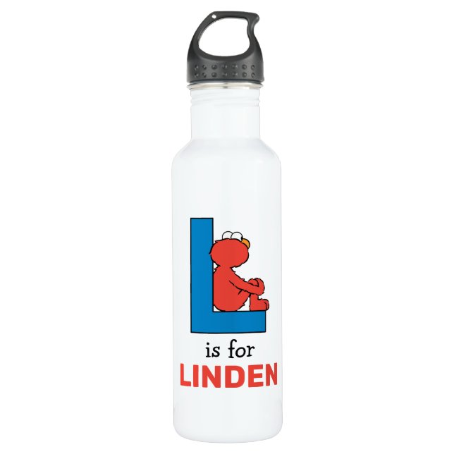 Elmo Alphabet | L Blue Stainless Steel Water Bottle (Front)