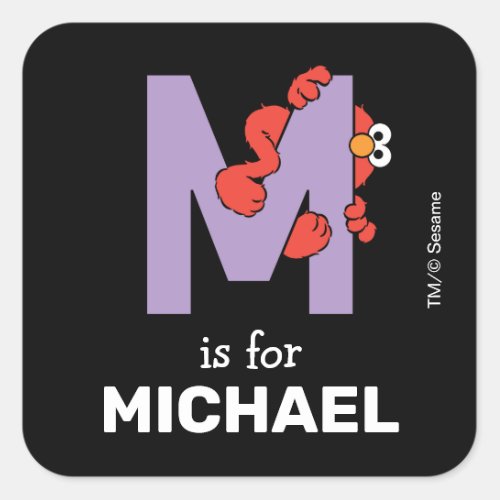 Elmo Alphabet  M Purple Square Sticker