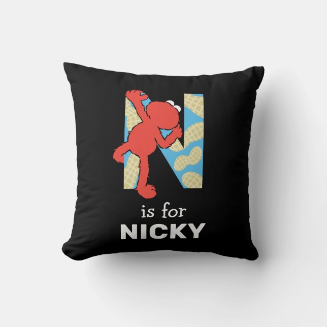 Elmo Alphabet | N Nuts Throw Pillow (Front)