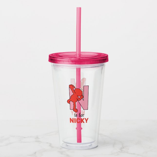 Elmo Alphabet | N Pink Acrylic Tumbler (Front)