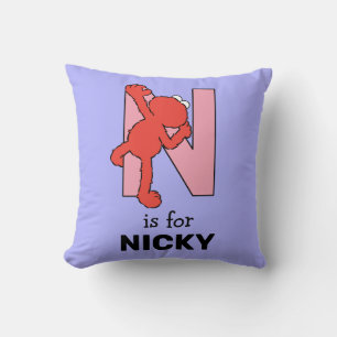Elmo Alphabet N Pink Throw Pillow
