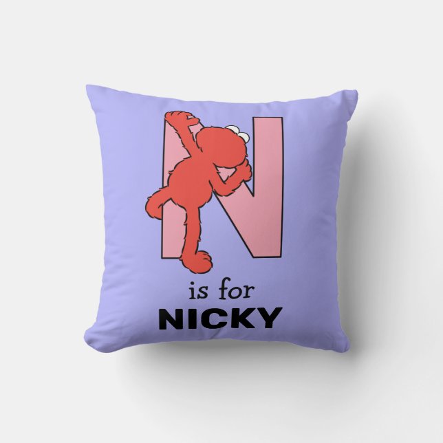 Elmo Alphabet | N Pink Throw Pillow (Front)