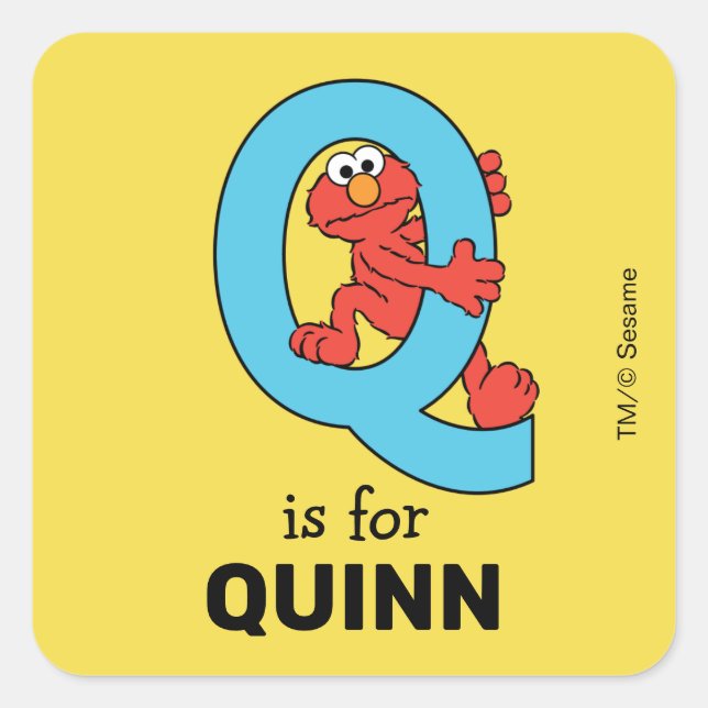 Elmo Alphabet | Q Blue Square Sticker (Front)
