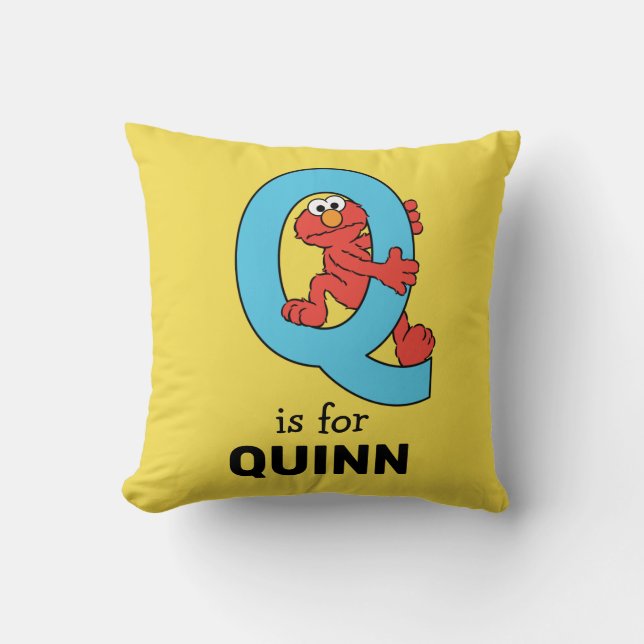 Elmo Alphabet | Q Blue Throw Pillow (Front)