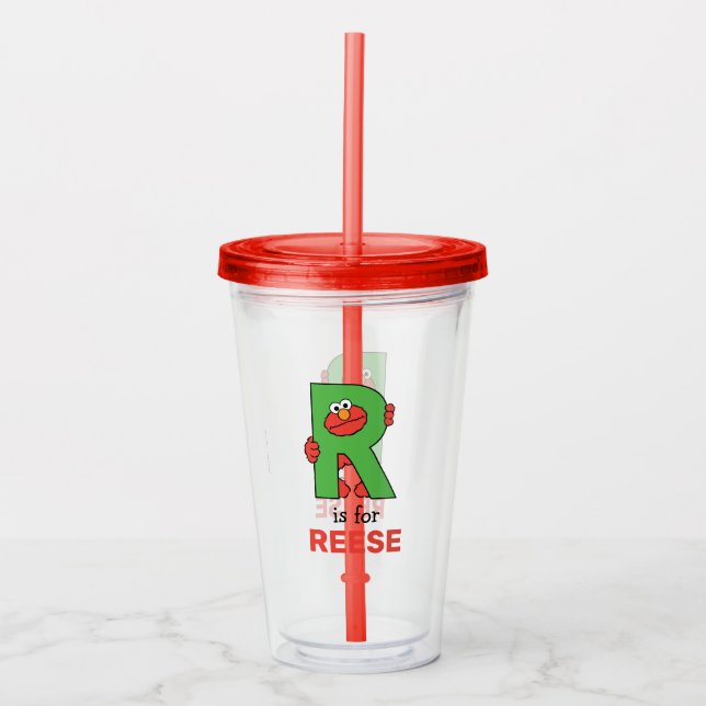 Elmo Alphabet | R Green Acrylic Tumbler (Front)