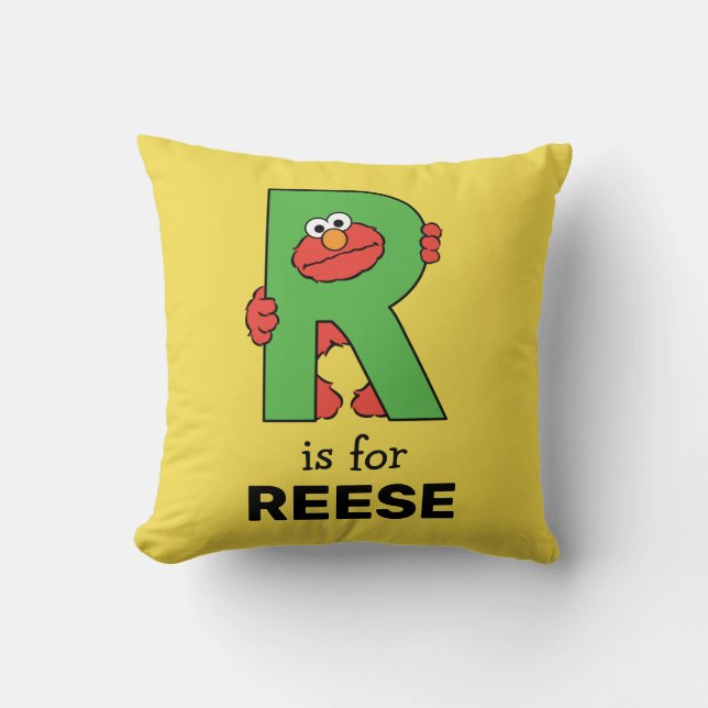 Elmo Alphabet | R Green Throw Pillow (Front)