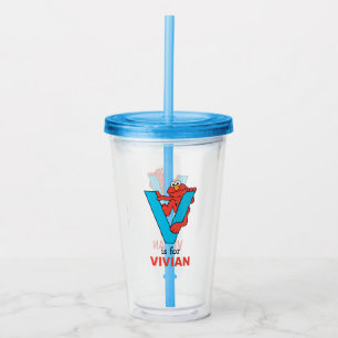 Elmo Alphabet V Blue Acrylic Tumbler