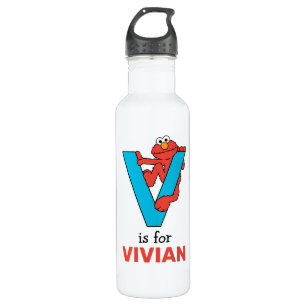 Elmo Alphabet   V Blue Stainless Steel Water Bottle
