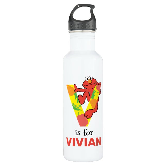 Elmo Alphabet | V Vegetable Stainless Steel Water Bottle (Front)