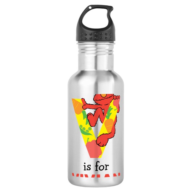 Elmo Alphabet | V Vegetable Stainless Steel Water Bottle (Front)