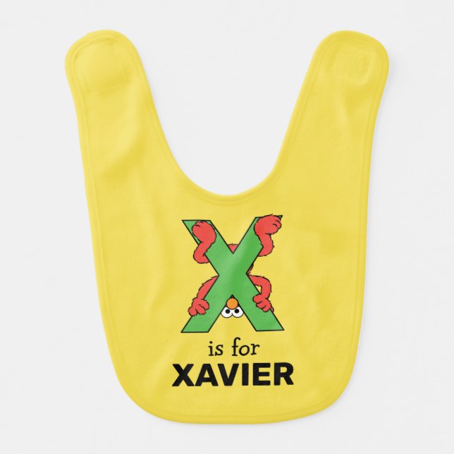 Elmo Alphabet | X Green Baby Bib (Front)
