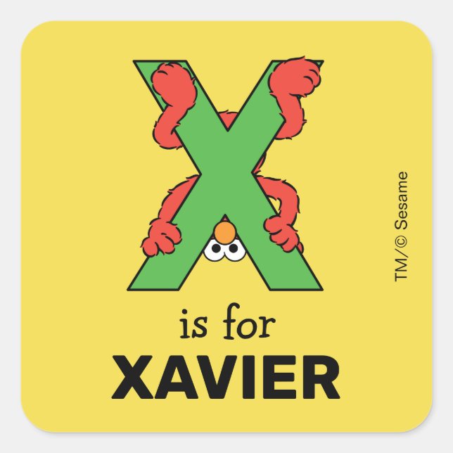 Elmo Alphabet | X Green Square Sticker (Front)