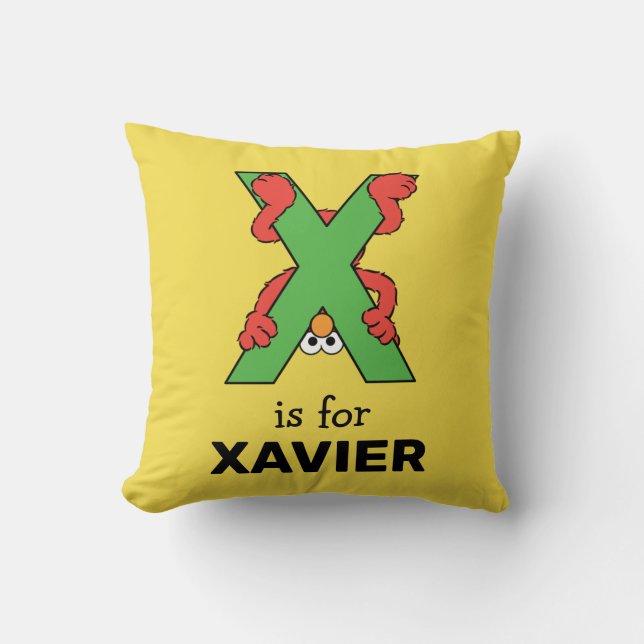Elmo Alphabet | X Green Throw Pillow (Front)